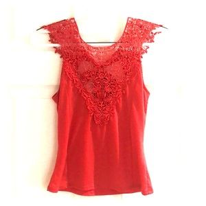 Coral - M - Lace, Fitted, Back Tie Top